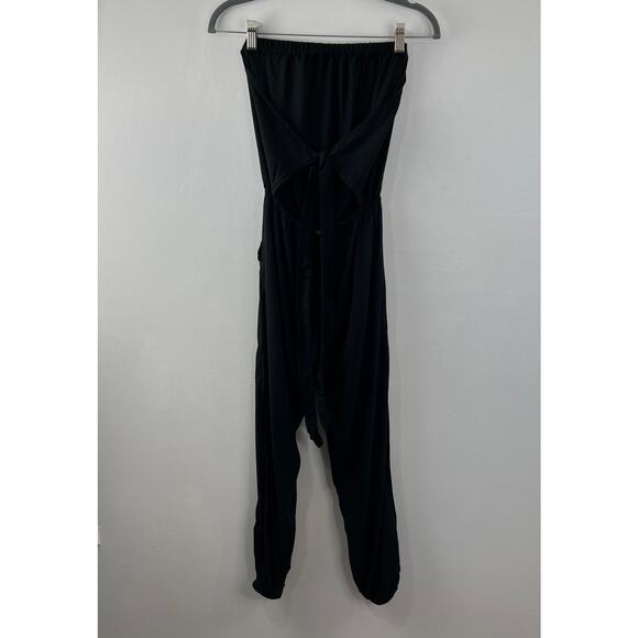 SKEMO Basics Black Strapless Jumpsuit Tie Back Elasticized Leg Cuffs Size XS - Picture 3 of 9